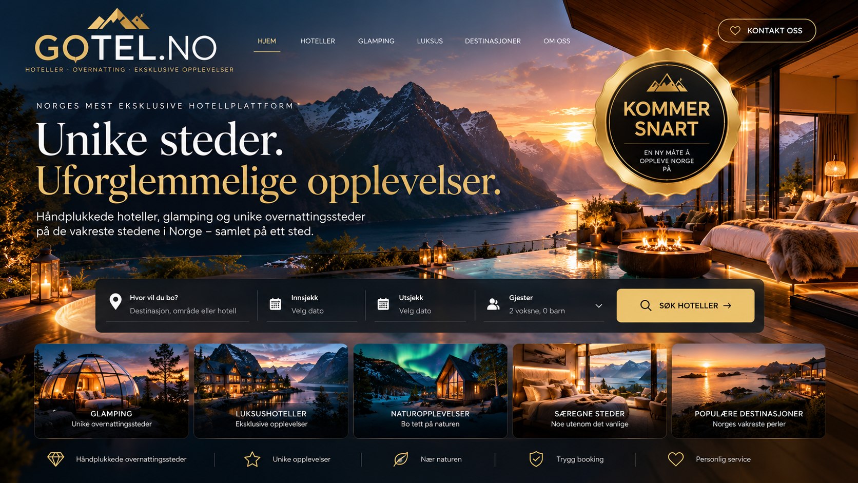 GOTEL.NO: luksushotell og glamping med norsk fjordutsikt, kommende bookingplattform